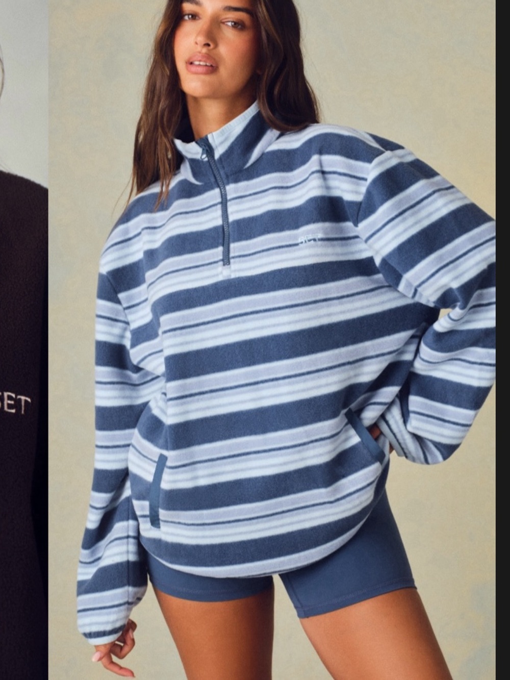 Set Active Microfleece Stripe Half Zip Hammock Blue Small BNWT Trendy